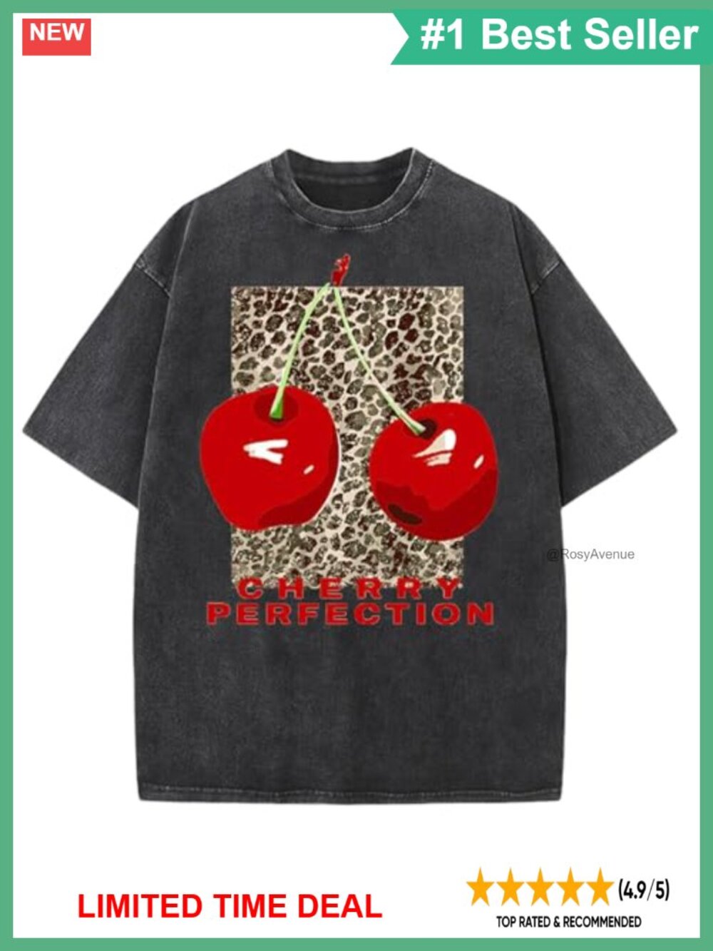 Oversized Graphic T-Shirt Cherry Acid Wash Cotton Crew Neck Tee